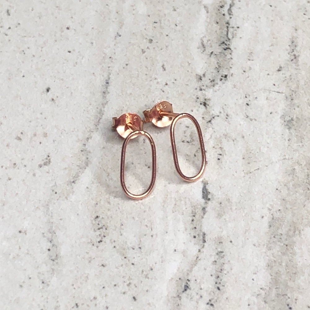 925 Sterling Silver Rose Gold Wire Oval Earrings